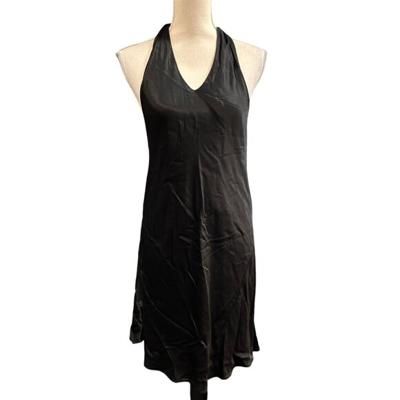 Shore Dress Womens M Black Satin Slip Halter Open Back Mini Y2K Whimsigoth - Picture 1 of 9